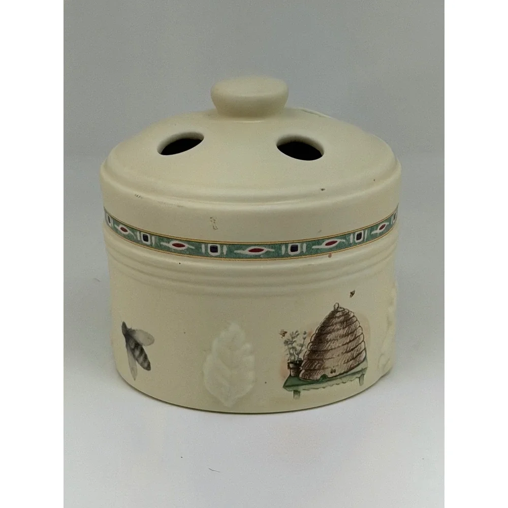 Pfaltzgraff Toothbrush Holder Tan Naturewood Beehive Garden Stoneware Accessory